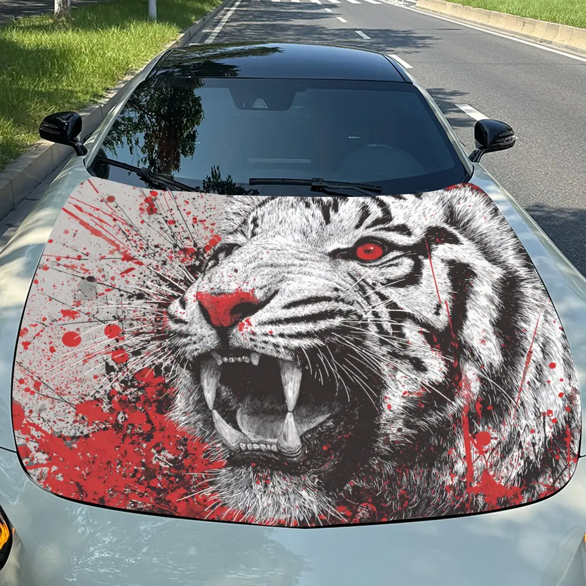 

Наклейка на капот автомобиля - Fierce White Tiger Pattern, водонепроницаемый и износостойкий винил, декоративные царапины для автомобиля, аксессуары для автозапчастей