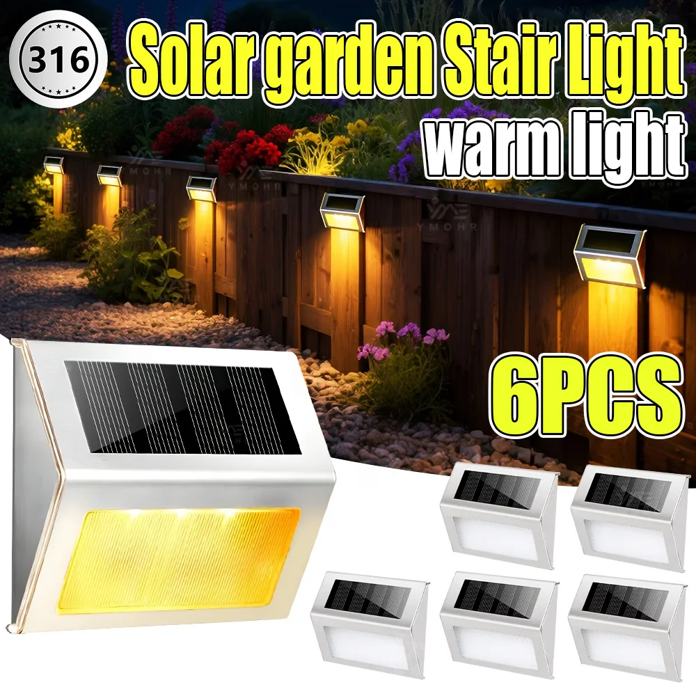 316 Solar Powered Solar Deck Light IP65 Outdoor Lighting Stainless Steel Solar Outdoor Stair Light for Stairs Steps Fences Walls