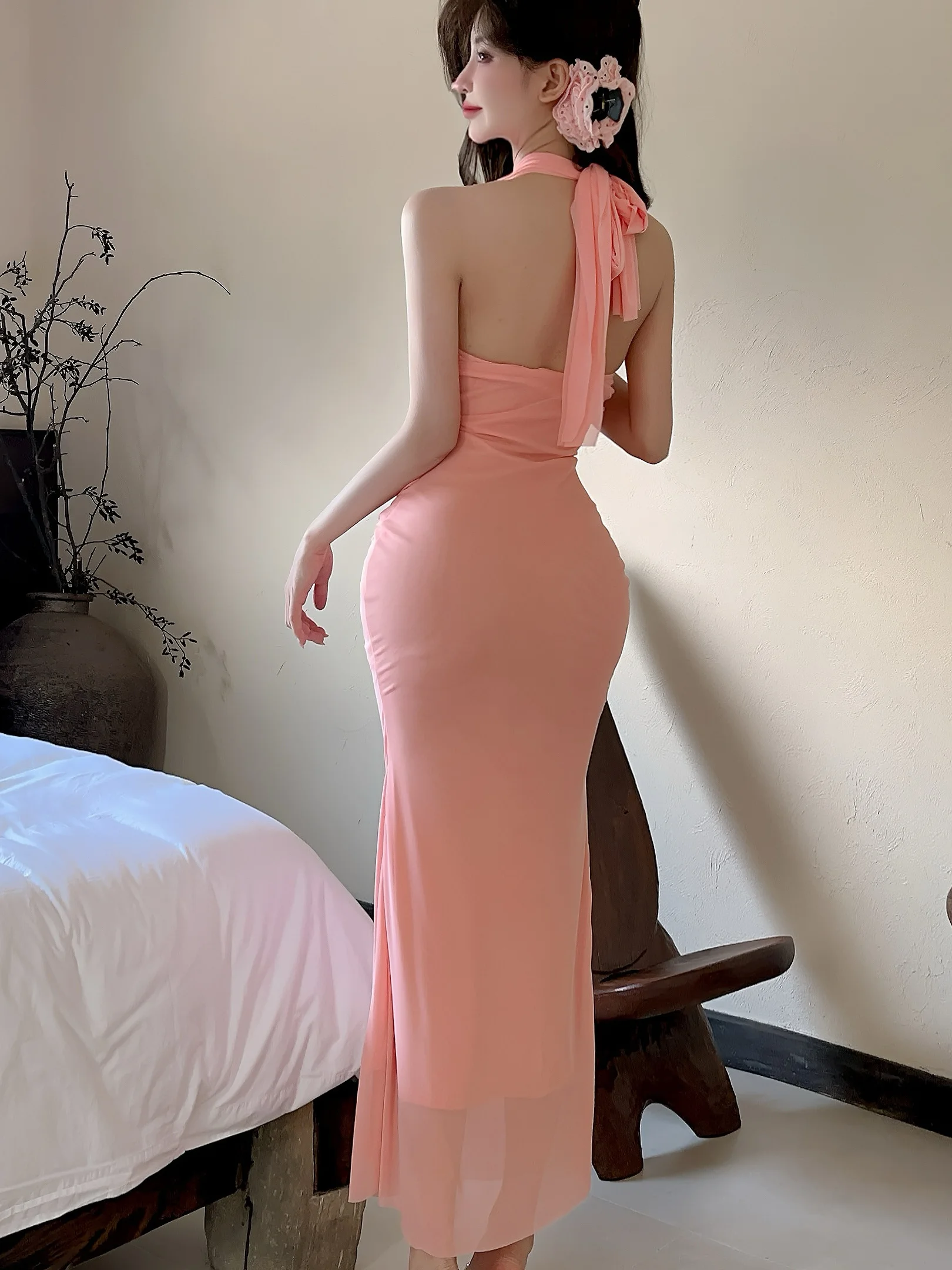 Seksowna długa spódnica z odkrytymi ramionami, letnia nowość, styl koreański, elegancka, damska spódnica maxi.