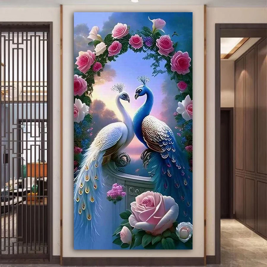 

Couple Peacocks Rose Large Size Diy Diamond Art Painting New 2025 Colorful Flower Birds Animals Full Mosaic Embroidery Pictures