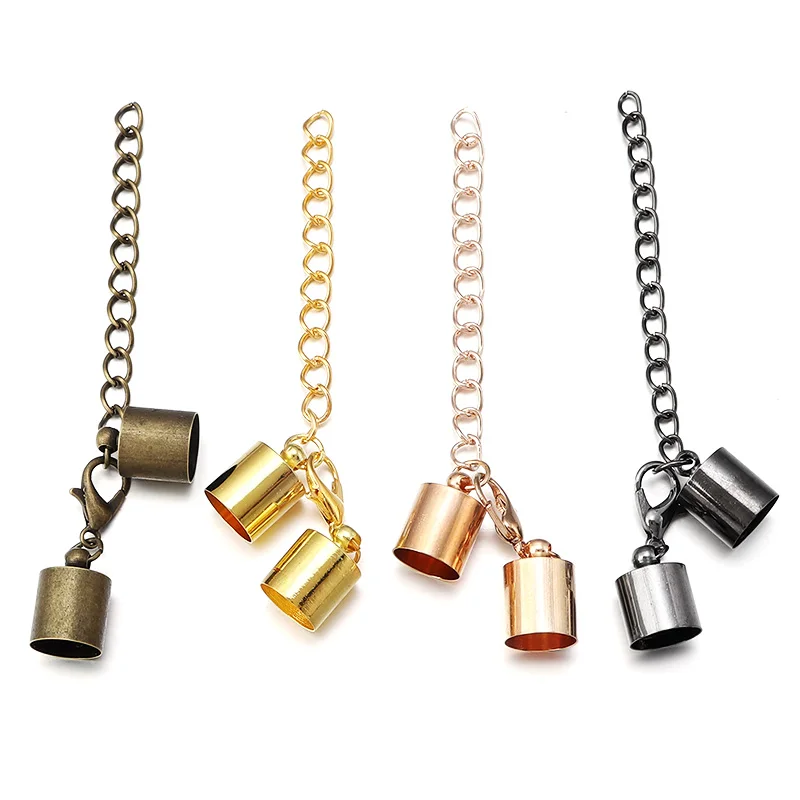 10Sets Leather Cord End Caps With Lobster Clasp Extending Chain For Jewelry Making DIY Bracelet Necklace Connectors Accessories