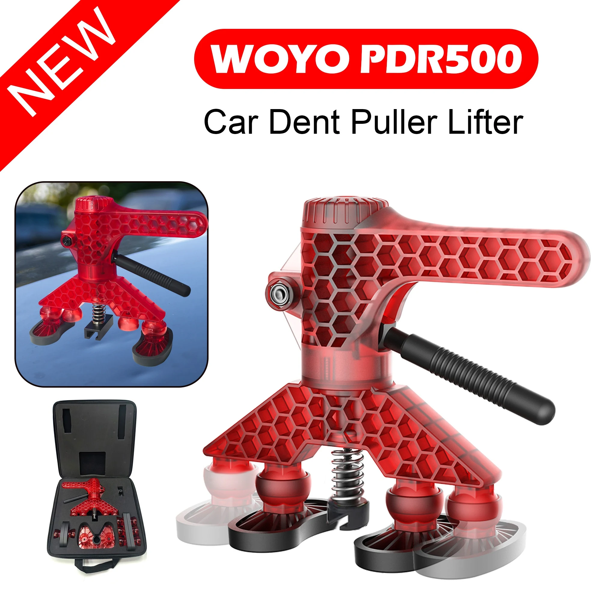 WOYO PDR500 Car Dent Remove Tool, PDR Lifter with Different Foot Pads, Car Body Repair Tool for Professional PDR Techs
