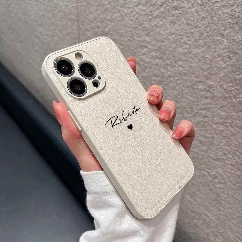 Customized Name Heart Leather PU Case For iPhone 13 12 11 Pro Max X XS XR 7 8 Plus Personalised Luxury Cover for iPhone 13