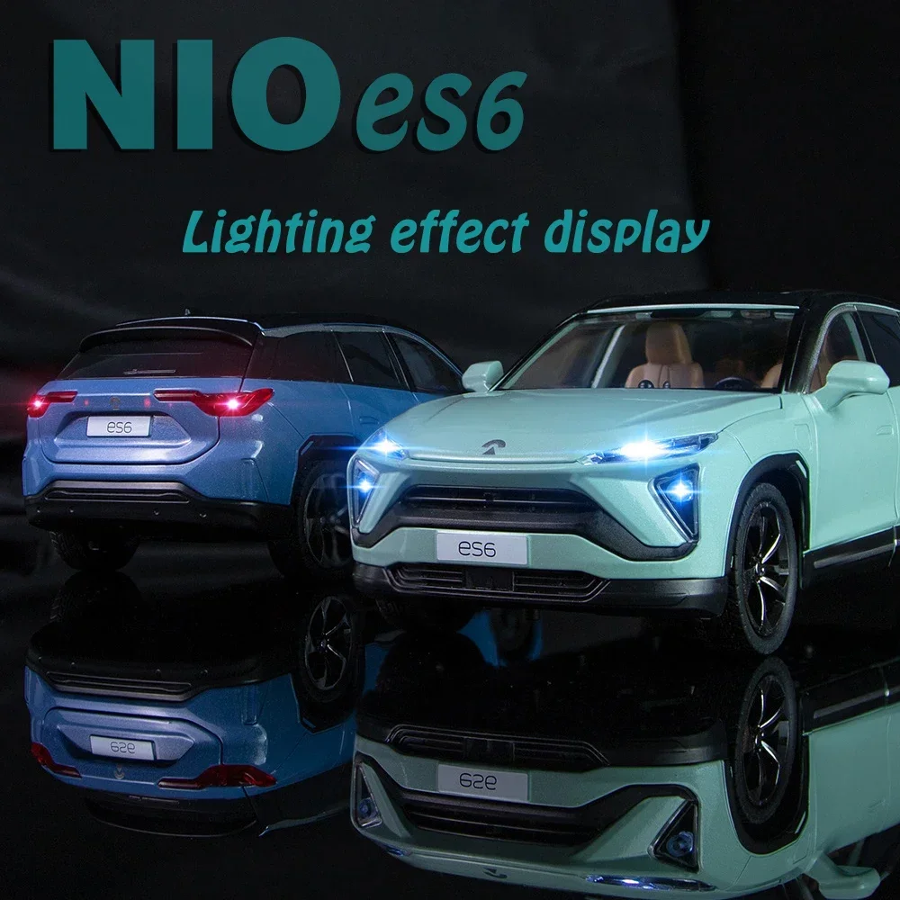 Schaal 1:24 Nio Es6 Suv Metal Diecast Legering Speelgoed Off-Road Voertuigen Auto 'S Modellen Voor Jongens Kinderen Terugtrekken Geluid En Licht