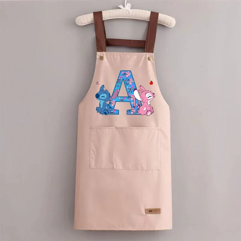 Disney Stitch Kitchen Waterproof Oil Resistant Apron Men Women Fashion Letter A-Z Aprons Cooking Solid Color Hotel Work Clothes
