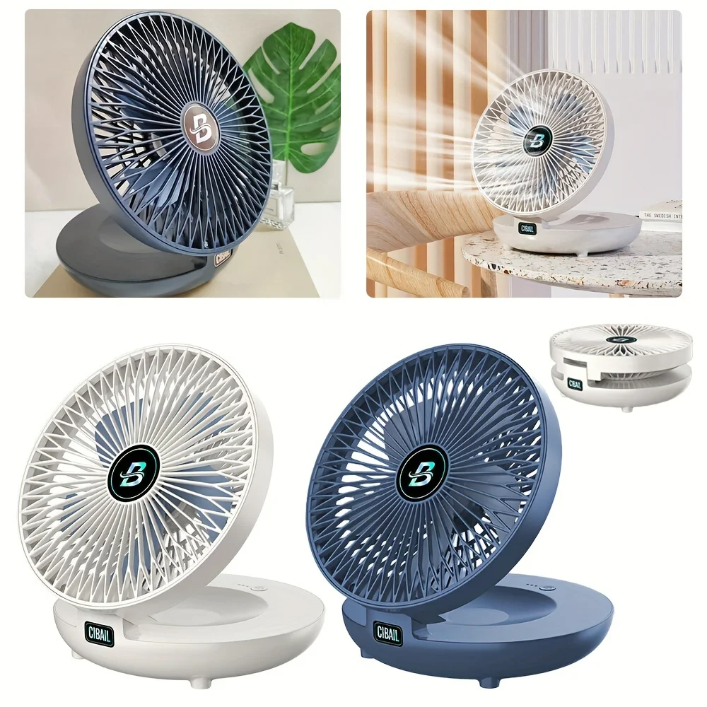 

1pc Foldable Portable Fan - High-Capacity Rechargeable Battery, Easy Wall Mount, Ideal for RV, Camping, Picnic, Office, Travel -