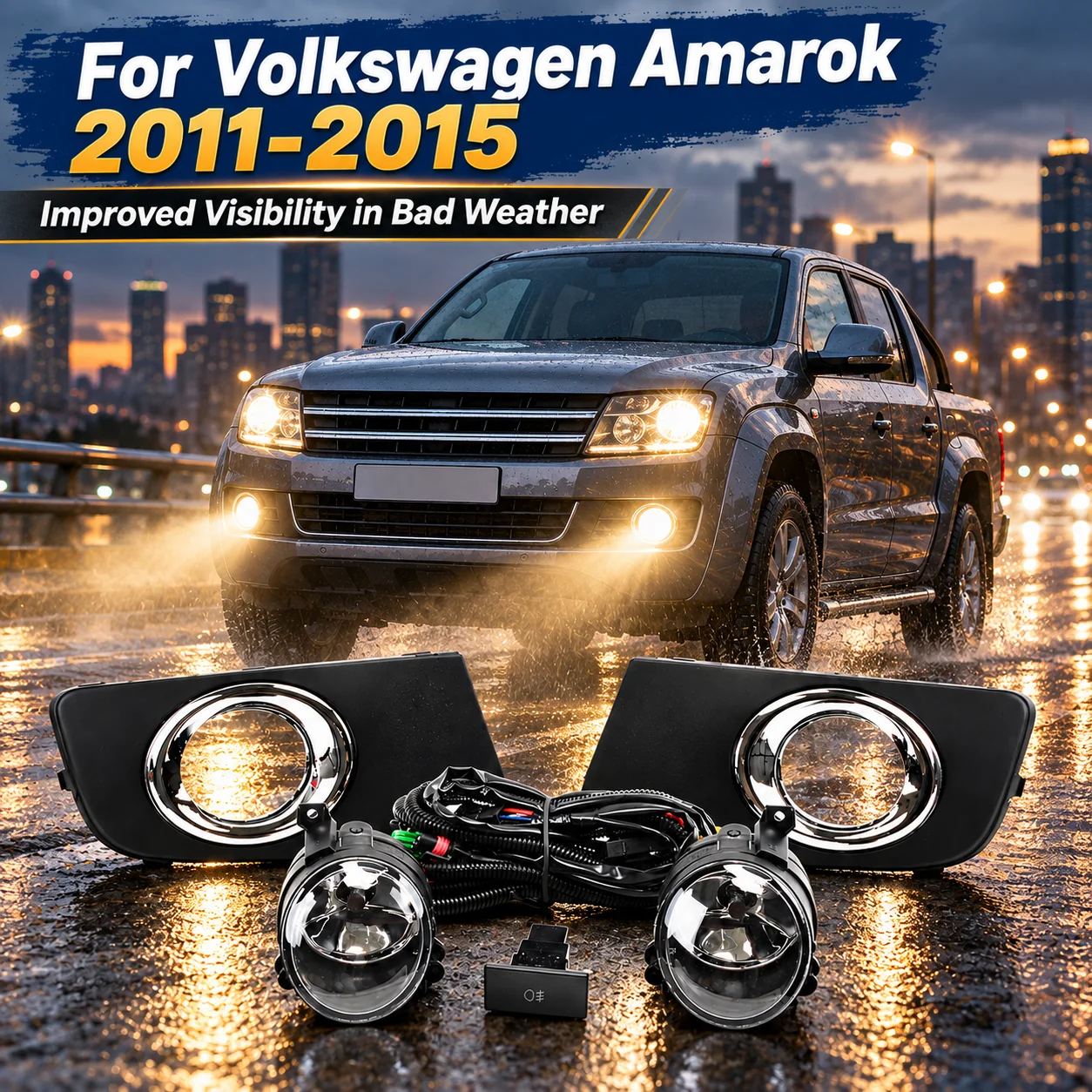 For Volkswagen Amarok 2011-2015 Front Bumper Fog Light Assembly Replacement Car Fog Lamp Kit With Installation Accessories