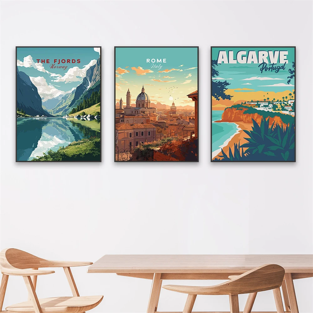 لشبونة الجدار ملصق فني السفر الفن يطبع البرتغال الحد الأدنى قماش اللوحة جنوب فرنسا يطبع النرويج Fjords السفر ديكور