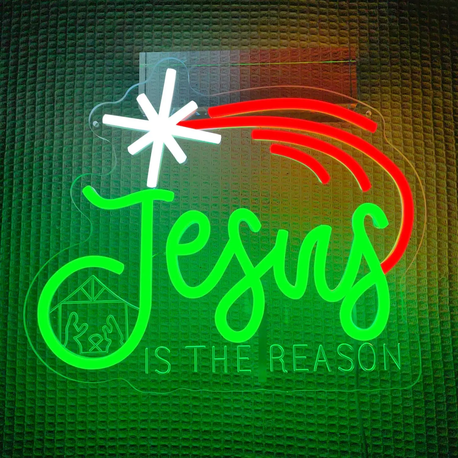 Jesus Is The Reason Neon Sign USB Dimmabale LED Neon Light for Winter Home Porch Front Door Party Decor Gift Christmas Light ﻿