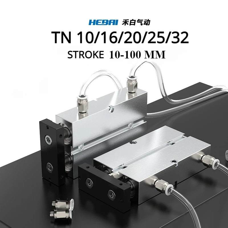 Hebai Pneumatische Cilinder Dubbele Twin-Stang Tn Luchtcilinder 10 16 20 25 32Mm Aluminiumlegering Slag 30 40 50 60 80 100Mm