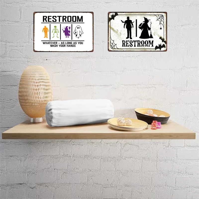 【YZFQ】علامة مرحاض مضحكة للهالوين لوحة معدنية قديمة ملحقات مرحاض شريط حائط ريفي ديكور منزلي 12 × 8 بوصة HF-60 #3