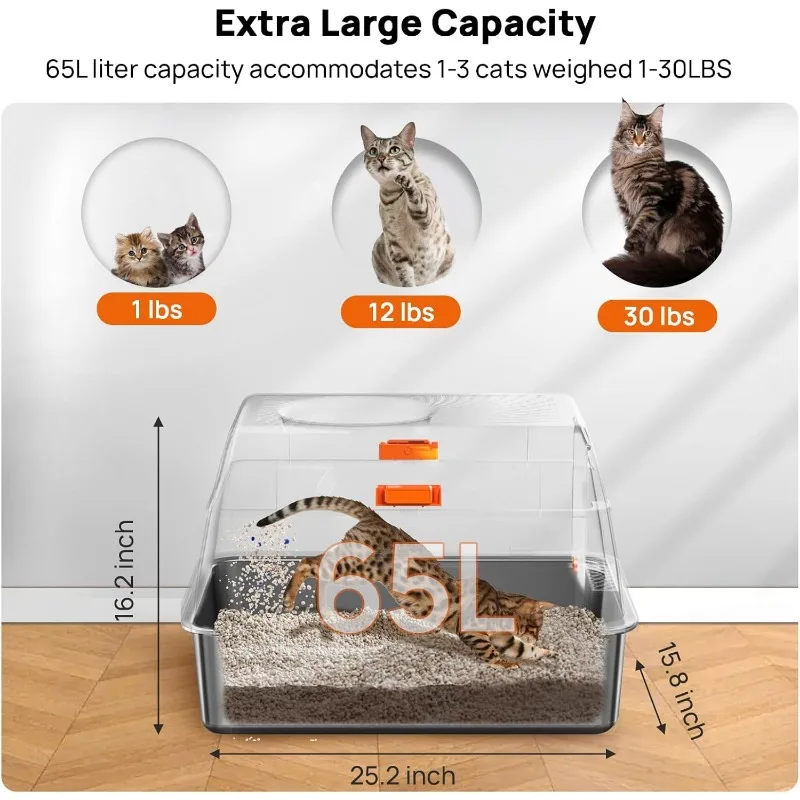 Stainless Steel Litter Box with Lid,Metal Cat Litter Box, Enclosed Extra Large Kitty Litter Box High Wall, Jumbo Cat Box