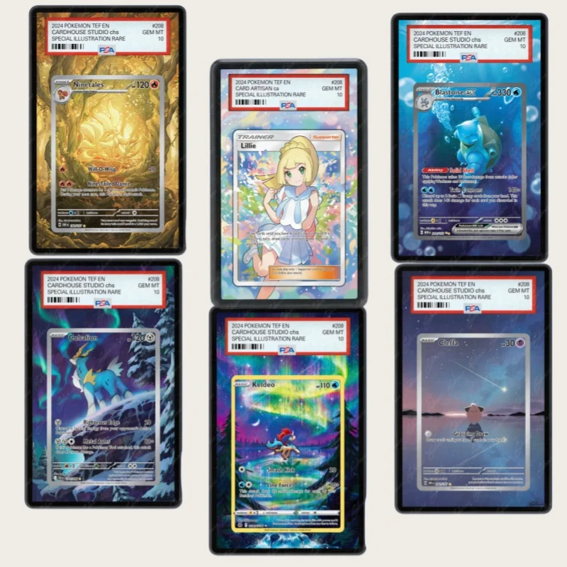 Tarjeta de Anime PTCG Blastoise Ex Ninetales Cobalion con Arte Extendido, Soporte de Acrílico para Exhibición de Tarjetas Coleccionables, Exhibidor PSA con Pintura Extendida