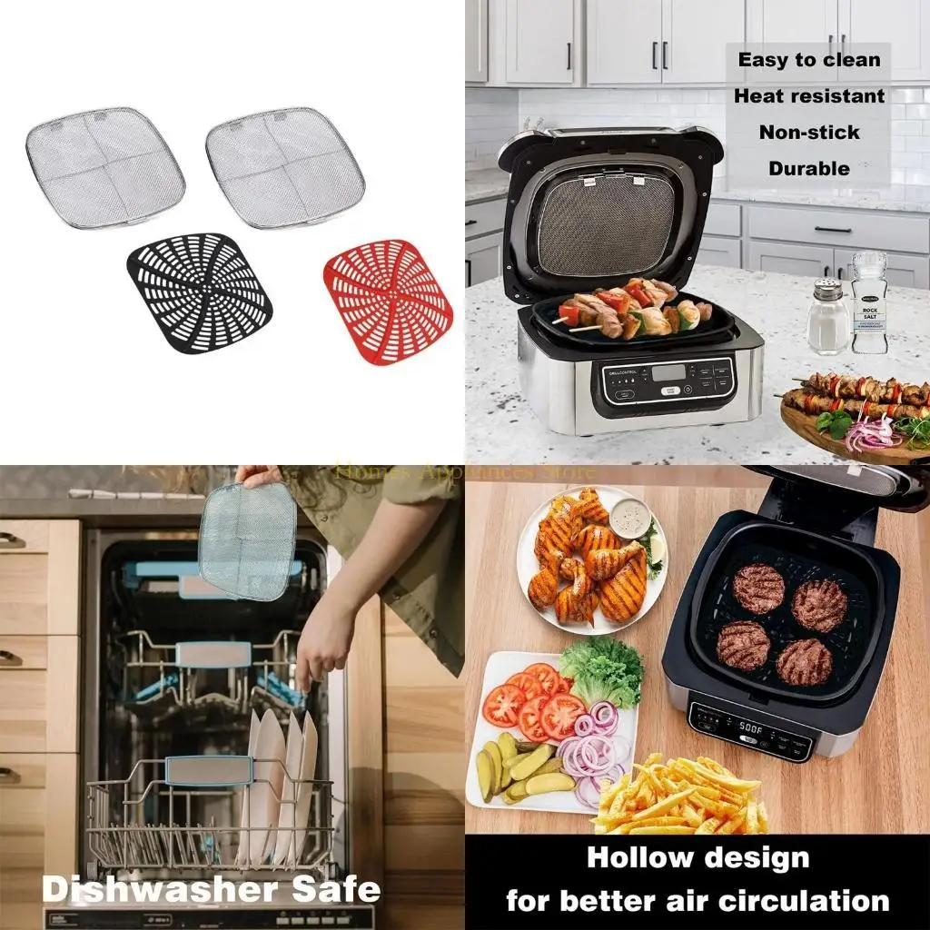 

D0AB Splatter Shield Air Fryer Pad Square Non-stick Silicone Air Fryer Pad Air Fryer Accessories Silicone Material for NINJA