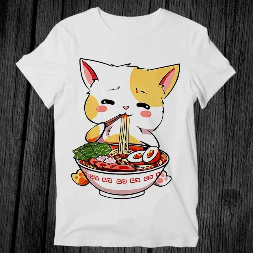 Ramen Cat Kawaii Anime Japanese Food T Shirt Adult Cool Music Top Vintage Retro G445