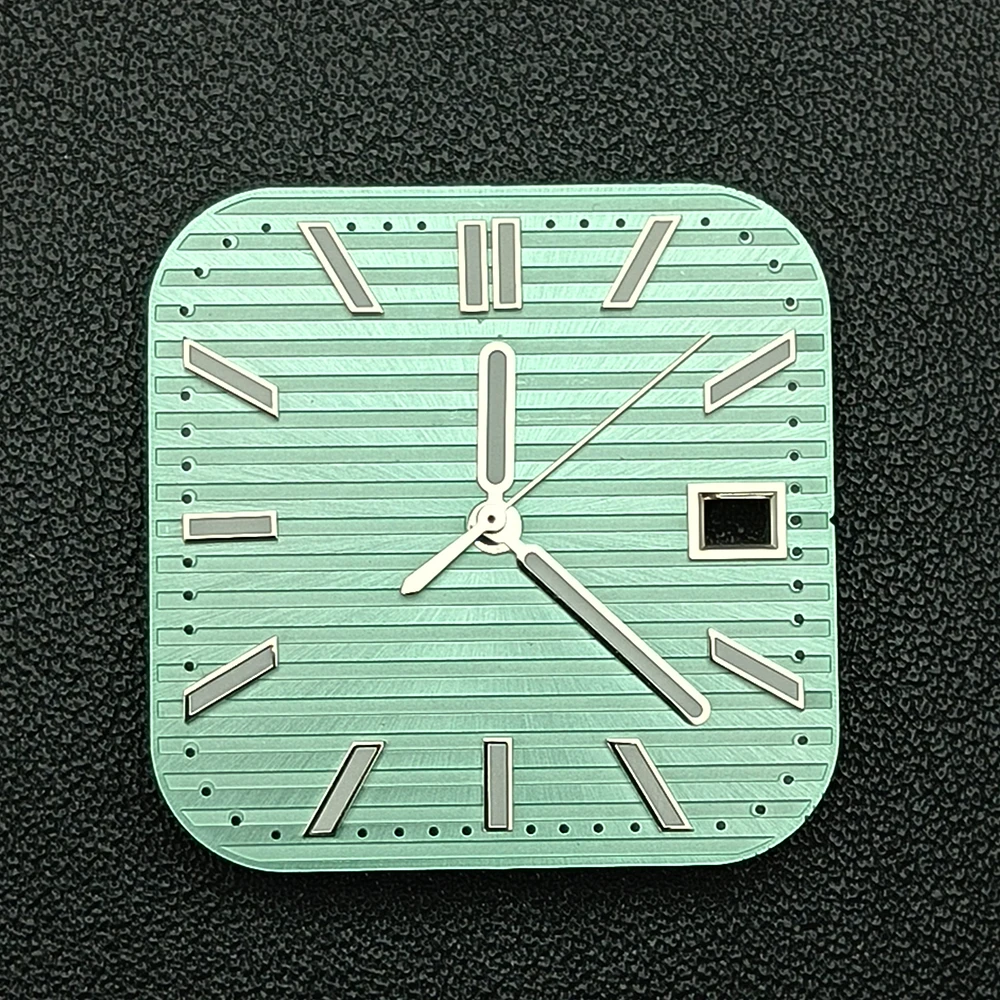 Nh35 mostrador quadrado relógio dial logotipo personalizado verde luminoso relógio masculino dial caber nh35 movimento acessórios de relógio