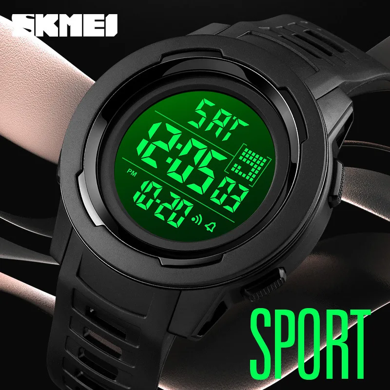ساعة Skmei للرجال لتسلق الجبال في الهواء الطلق، ساعة إلكترونية مزدوجة الوقت مقاومة للماء، متعددة الوظائف