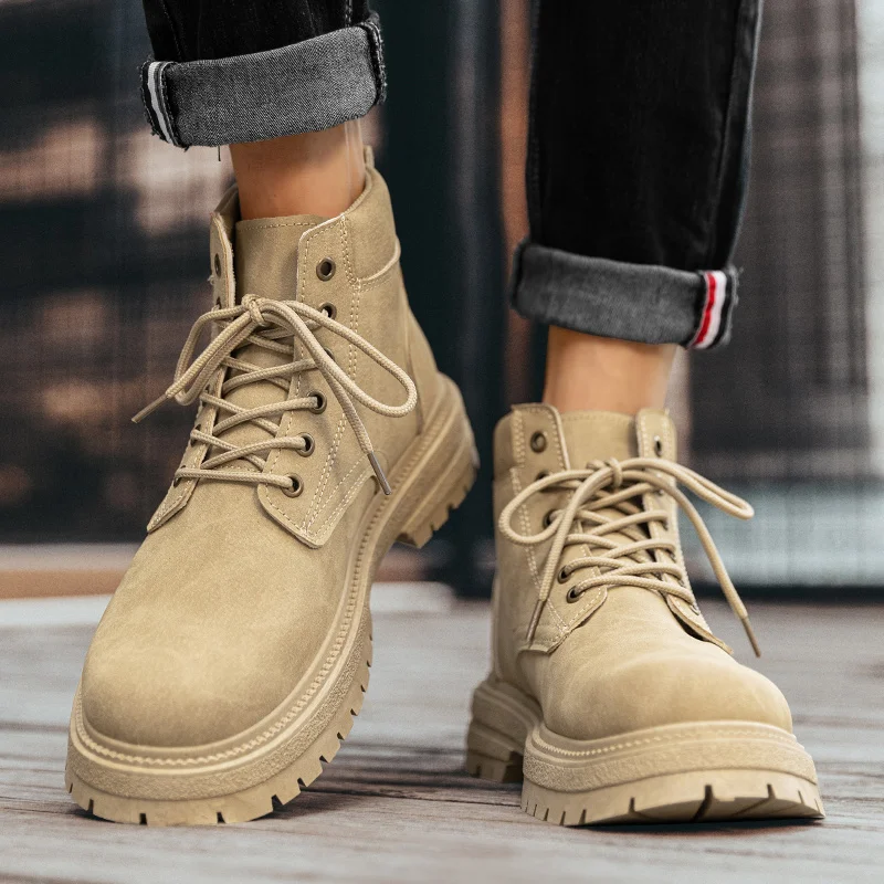 الكلاسيكية الأسود الرجال دراجة نارية أحذية الخريف الشتاء منصة الأحذية الجلدية رجل في الهواء الطلق الدانتيل متابعة حذاء من الجلد للرجال بوتاس Hombre