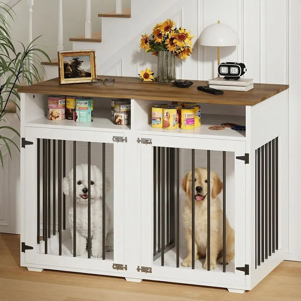 

Металлический вольер для двух собак, 41 дюйм, в стиле фермерского дома, с раздвижной перегородкой и утолщенной столешницей, сверхпрочный