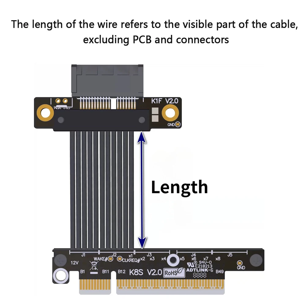 ADT-Link PCIe 5.0 Gen5 X8 To X1 Riser Cable 32Gbps Extension Ribbon Adapter for  Network Capture Card USB SSD Card Custom Length