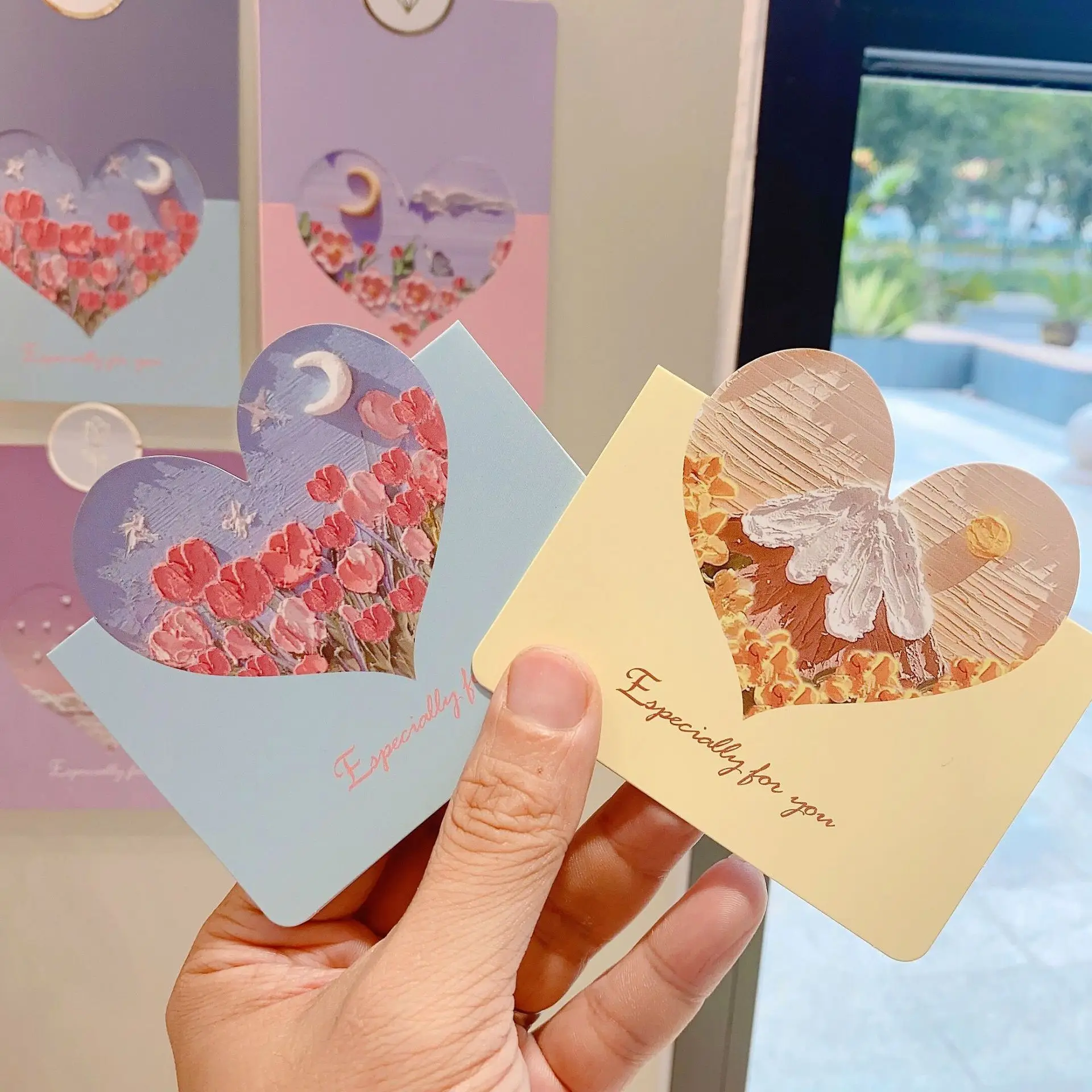 Liebe Grußkarte Herz Mond Malerei Grußkarte Blumen Festival Lehrertag Grußkarte Festival Valentinstag Karte