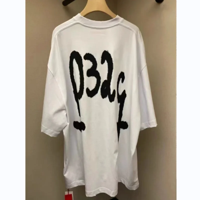 24ss New 032c English Letters Printed Shiri Shiri Short Sleeve T-Shirt Summer Round Neck Cotton Men's Women's Tee Tops