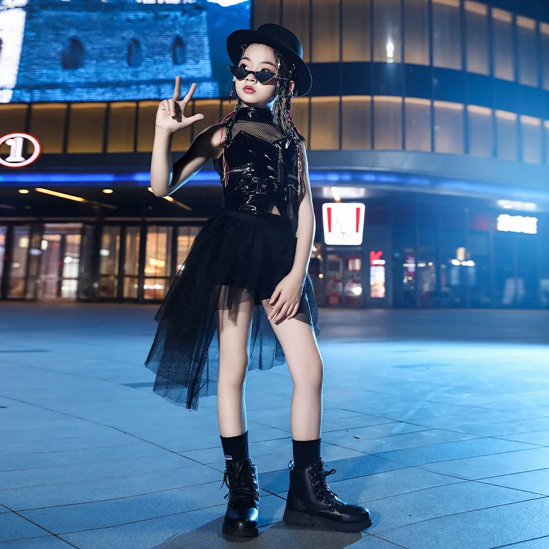 Model Jazz Dance Performance Dress Pu Leather Hiphop Catwalk Fashion Girls Fashion Clothing Performance Outfit Model T-Stage