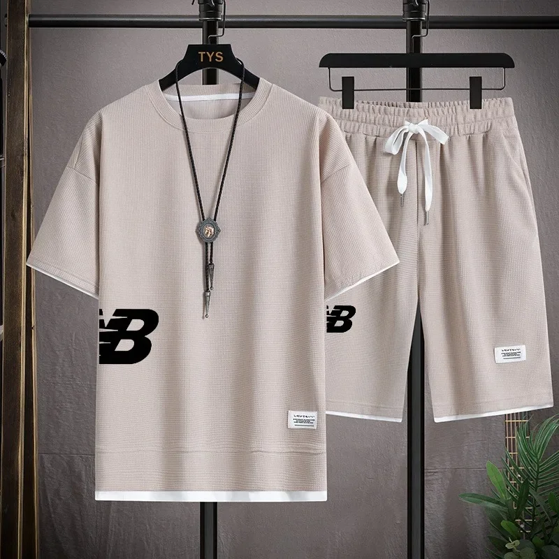 2024 new fashion summer men's T-shirt + shorts 2 sets of brand printed cotton T-shirt jogging pants men's track and field tracks