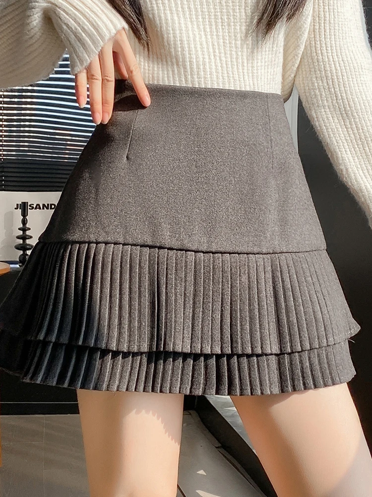 2025 autumn and winter new high waist slimming A-line skirt women thick versatile elegant woolen suit short skirt