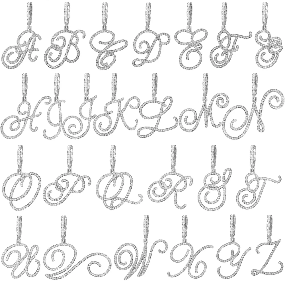 Iced Out Bling Zcompresses Collier Pendentif Lettre Cursive pour Femme et Homme, Prong Cuban JOInitial Name, Colliers de la raq, Cadeaux Bijoux, 14mm