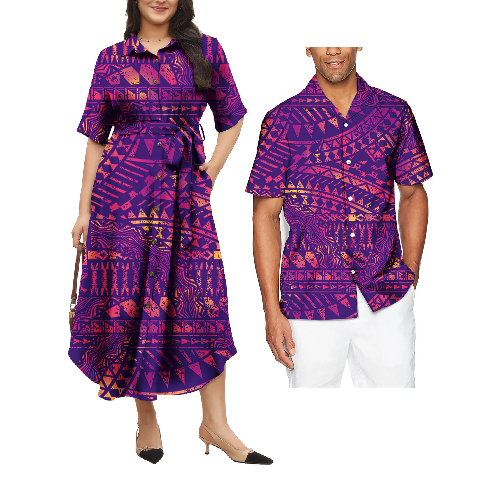 Elegancka polinezyjska para komplet Hawaje Aloha Koszula i sukienka 2-częściowy zestaw Samoa Puleerny para pasujące stroje