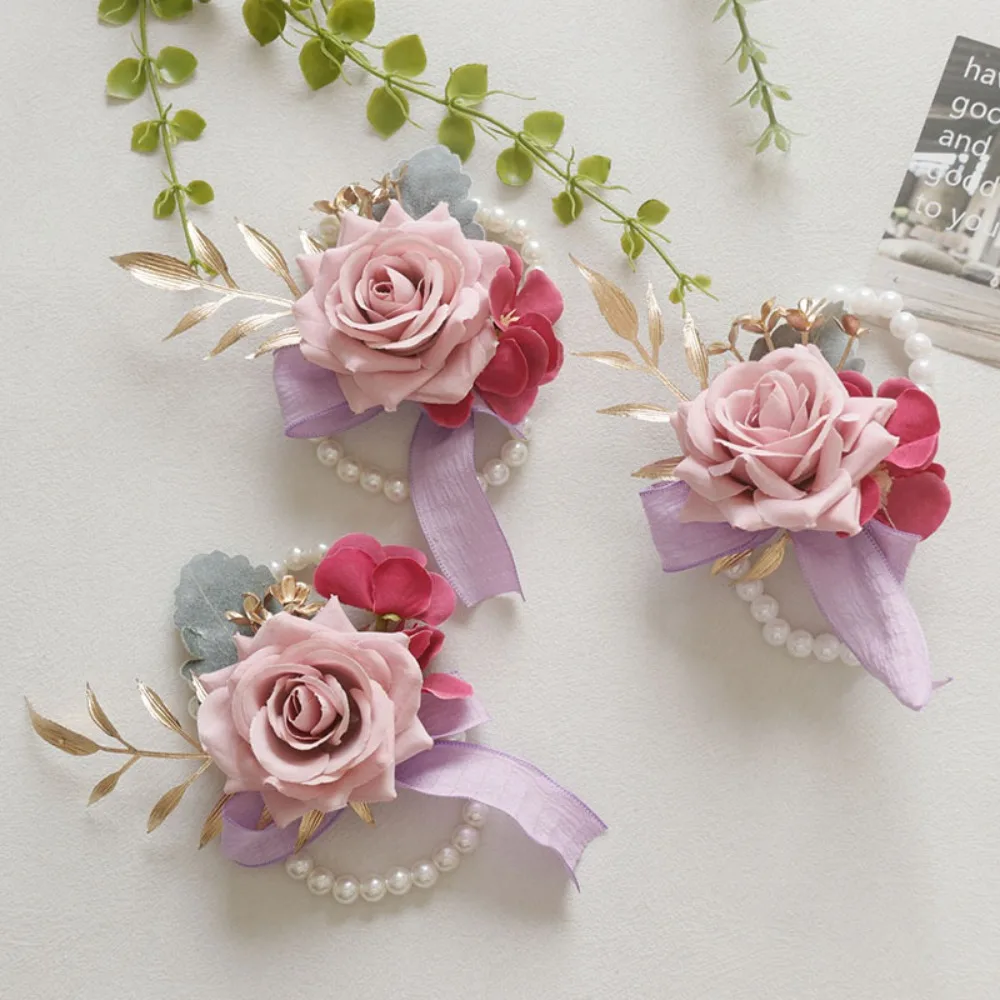 

Groom's Wedding Lapel Pin And Wristflower Fake Flower Bouquet for Men Bridal Shower Decorations Groomsmen Boutonnieres