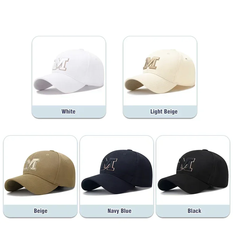 Fashion Men Women M Letter Three-Dimensional Embroidery Baseball Cap New Unisex Outdoor Casual Sport Duck Tongue Cap Sun Hat