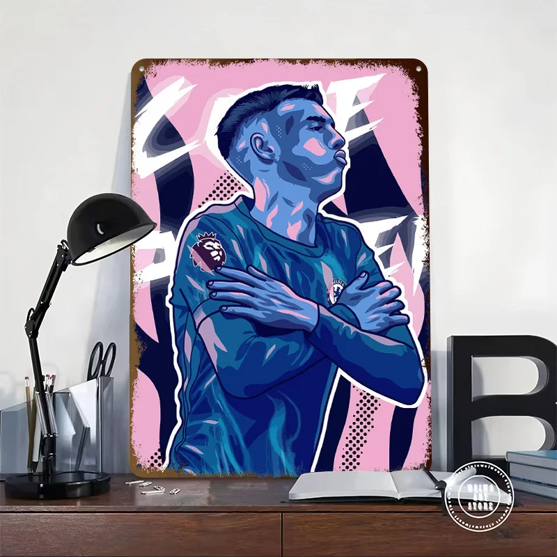 Cole Palmer Chelsea Football Player Illustration Poster Customized Wall Art Vintage Metal Signs Retro Tin Plaque for Man Cave