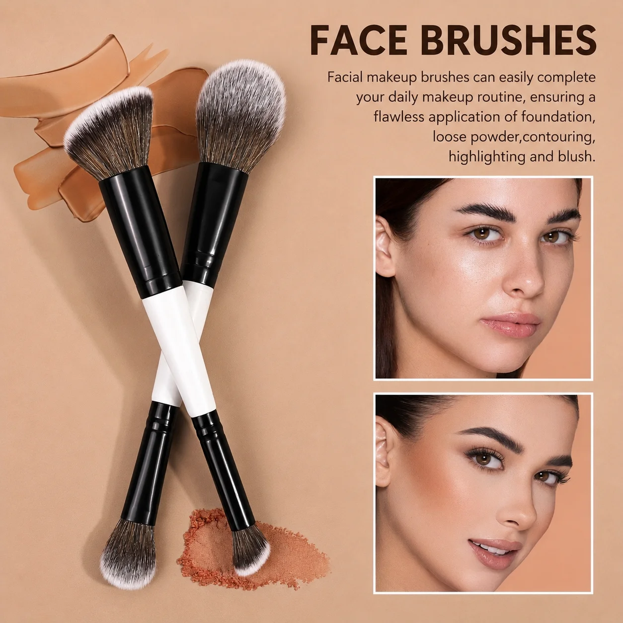 3-teiliges Gesichts-Make-up-Pinsel-Set, Foundation-Pinsel, Rouge-Pinsel, Concealer-Pinsel, weiche Borsten, täglicher Gebrauch, Geschenk für Frauen, Kabuki Make – Detail 6