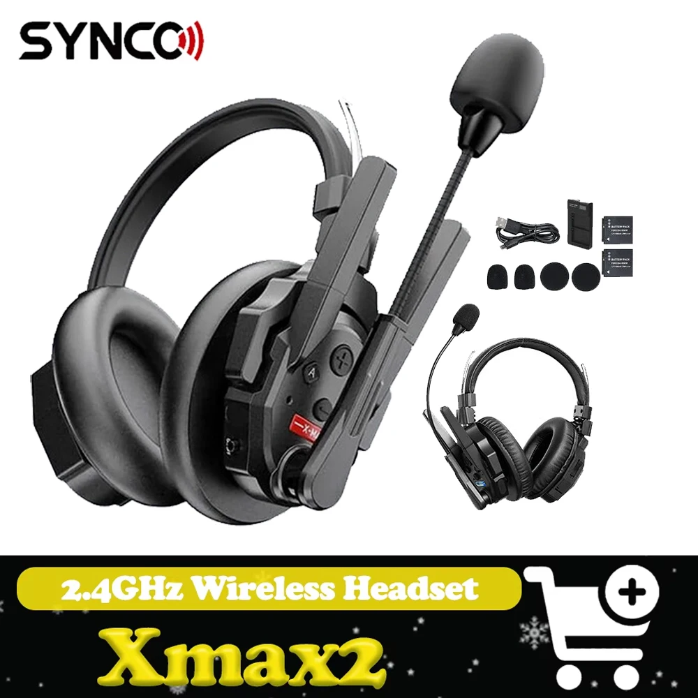 SYNCO Xmax2 500m/1640ft 2.4G Wireless Intercom Headset 2-Users Dual Ear Communication Headsets  with Noise Reduction
