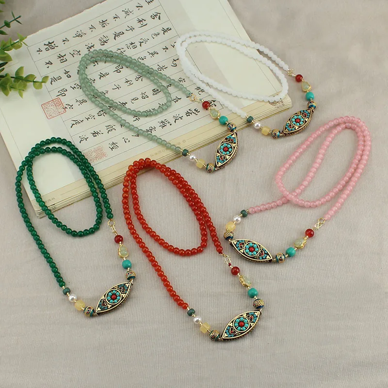 

DIY accessories Retro Tibetan Thangka Pendant Necklace Chinese National Style Beaded Long Sweater Chain Versatile National Style