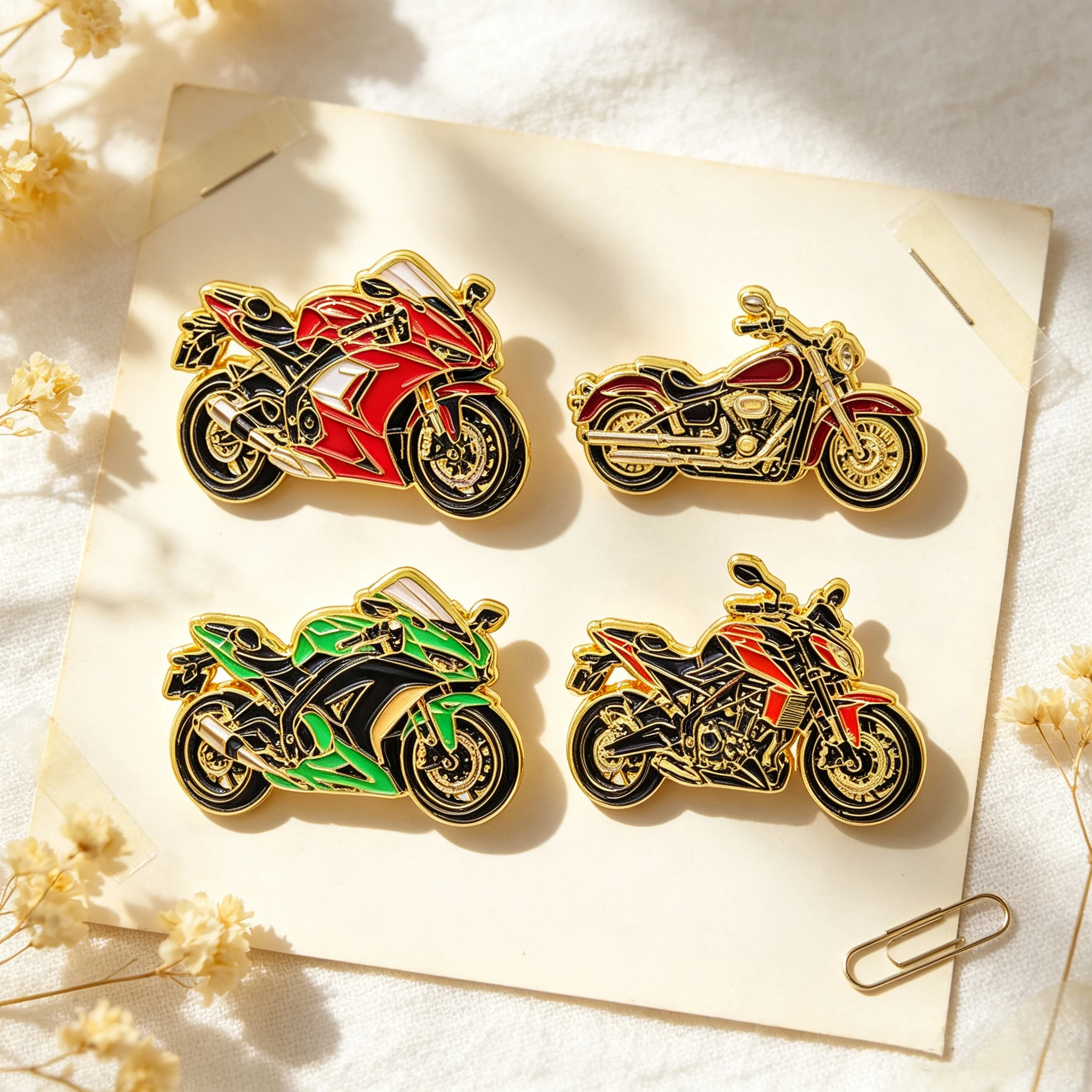 4-teiliges Set Sport-Motorrad Emaille-Pin Vintage Coole Fahrzeug-Brosche Anstecknadeln Abzeichen für Rucksack Zubehör Schmuck Geschenke – Detail 3