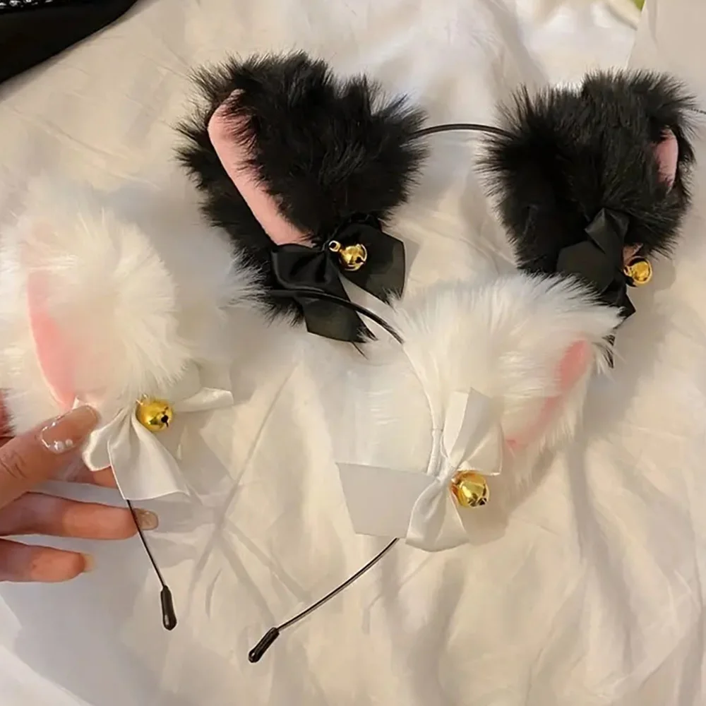 

Sexy Plush Cat Ears Headband Fox Lace Bow Choker Bell Ear Hairband Women Cosplay Masquerade-Party Costume Hair Hoop Accessories