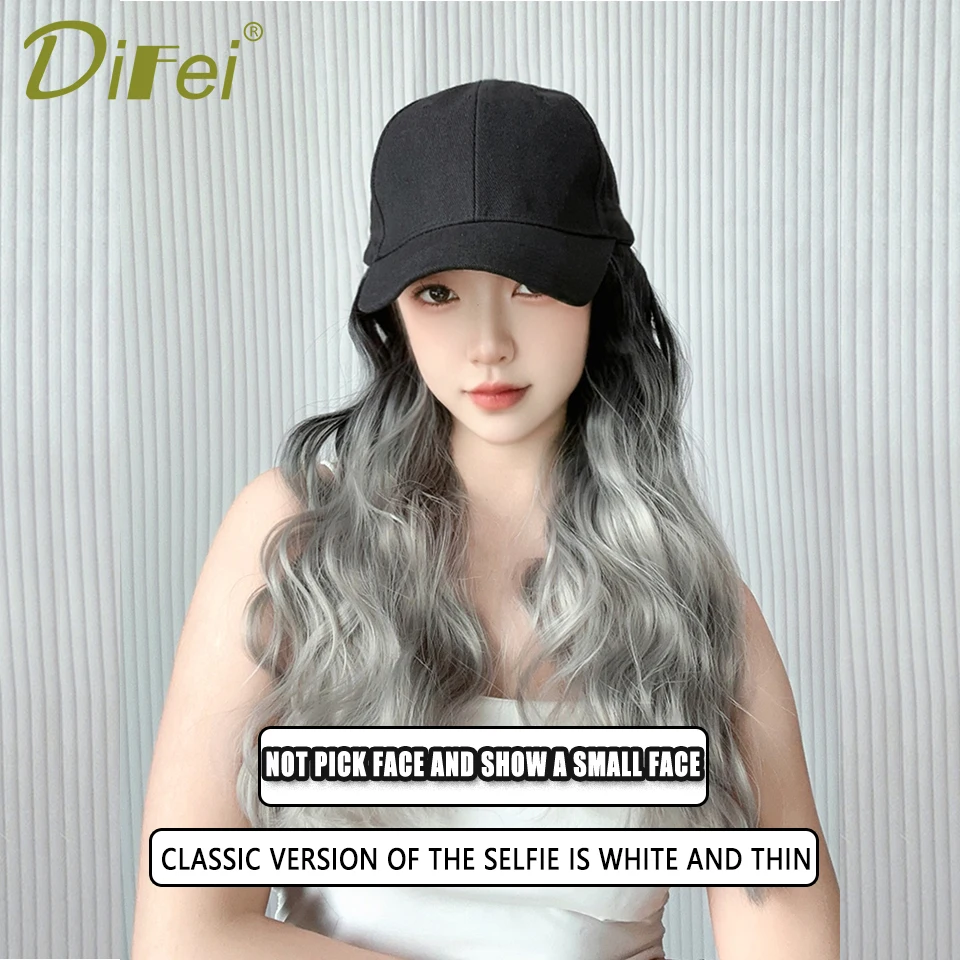 Synthetic Wig Hat Wig Female Highlights Long Curly Hair Full Head Fashion Joker Duck Tongue Baseball Wig Hat