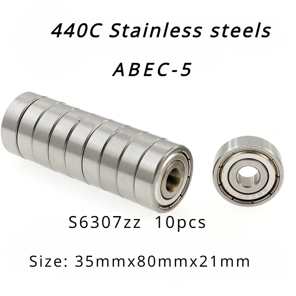 440C Stainless Steel ABEC-5 Bearings Veekaft High Precision S6307zz for 10pcs Size 35mmx80mmx21mm