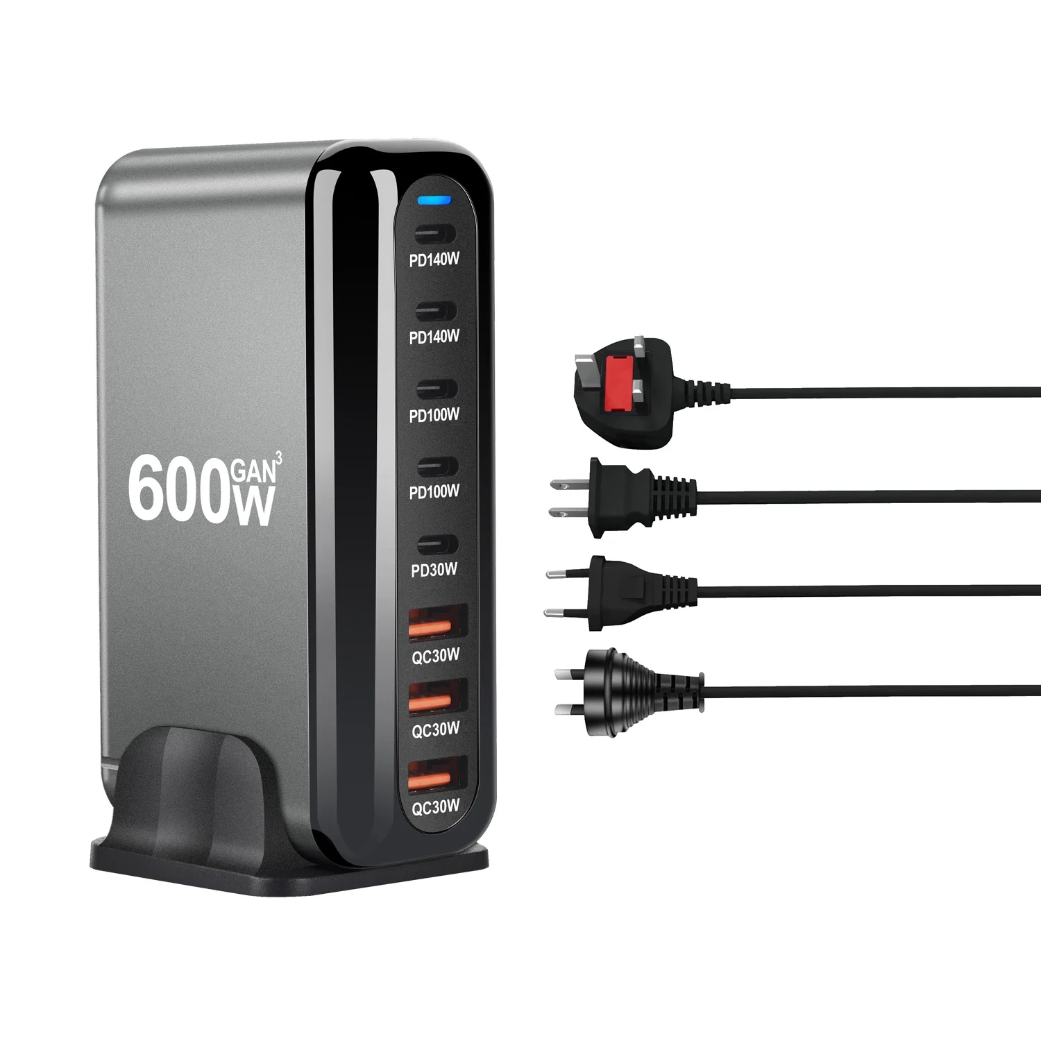 

600W GaN Fast Charge 3.0 USB Type C Fast Charger with 8 Ports, 5C3A PD Charger for Phones and Tablets, Portable Design