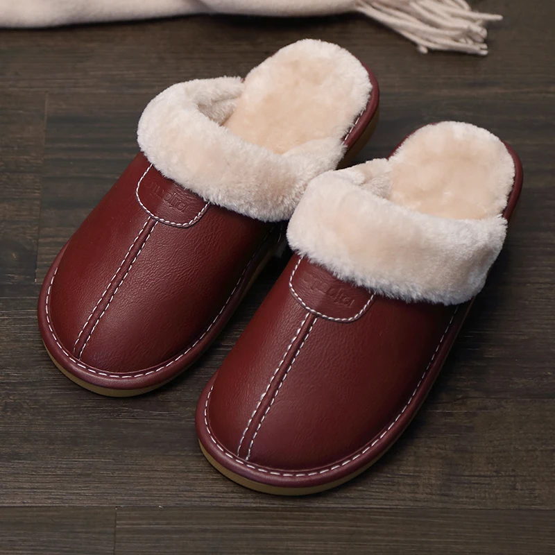 Cotton Slippers Autumn and Winter Home Women's Indoor Thick-soled Warm Household Leather Slippers In Winter