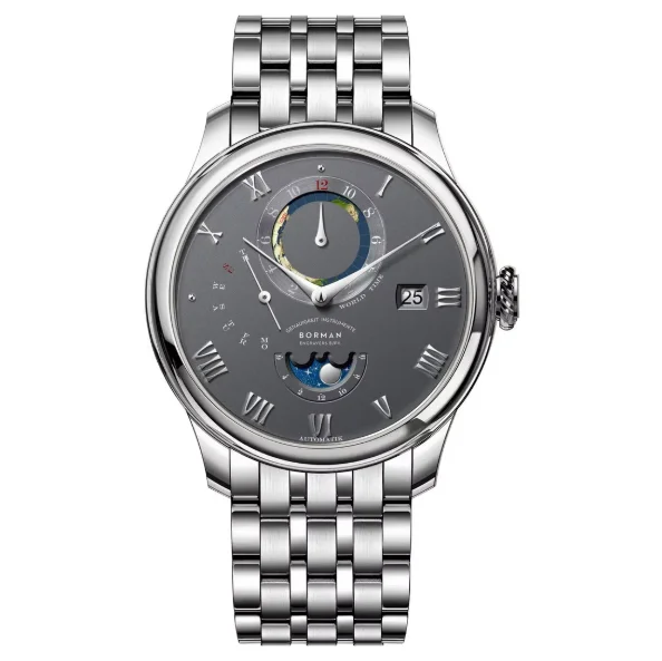 BORMAN Men Automatic Watch 40mm Mechanical Wristwatch Waterproof Sapphire Mirror Multi-Dial Month Week Date Sun-Moon Display