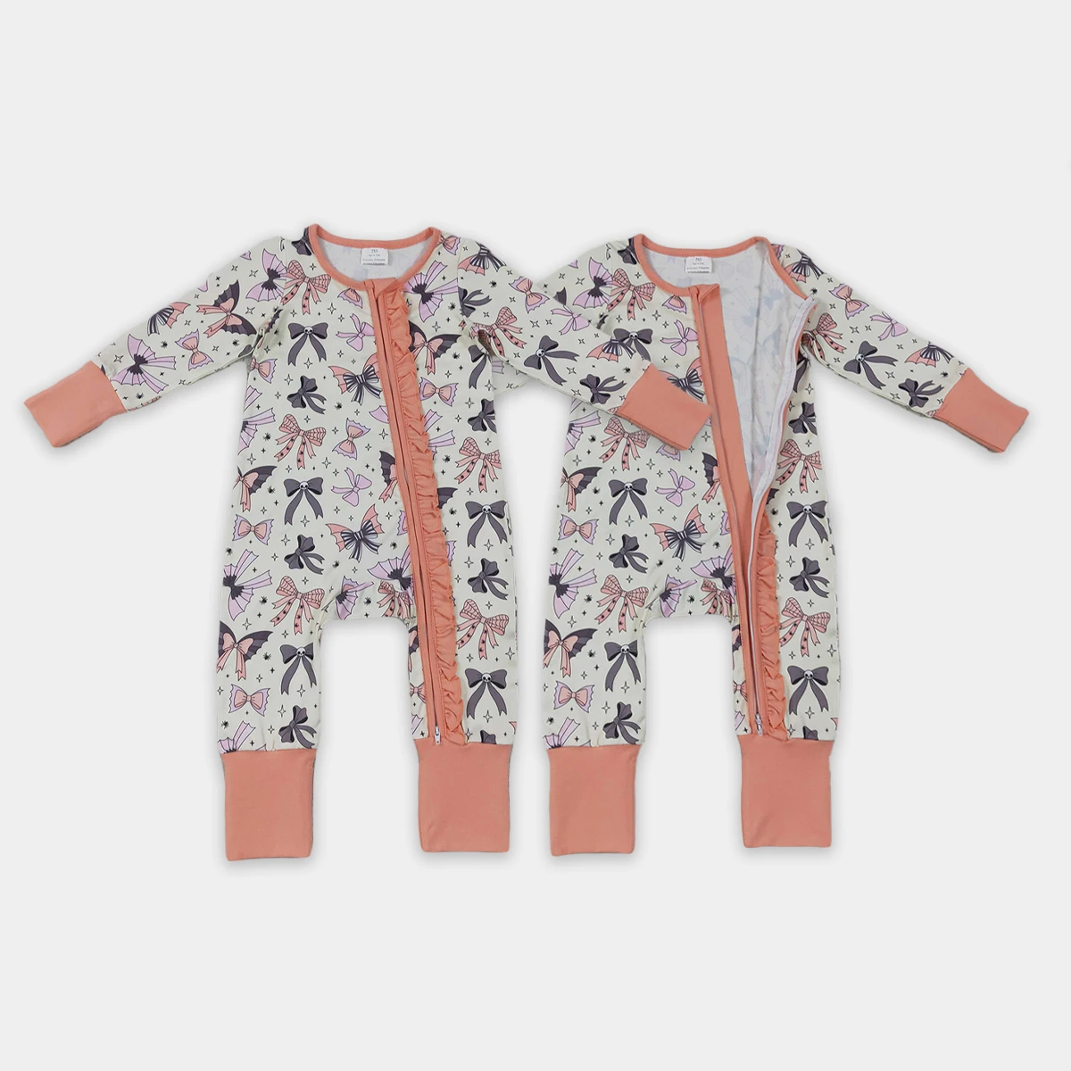 Newborn Bodysuit Mother Kids Baby Girl Bows Spiders Halloween Two Way Ruffle Zipper Convertible Romper Infant Clothes Onesies