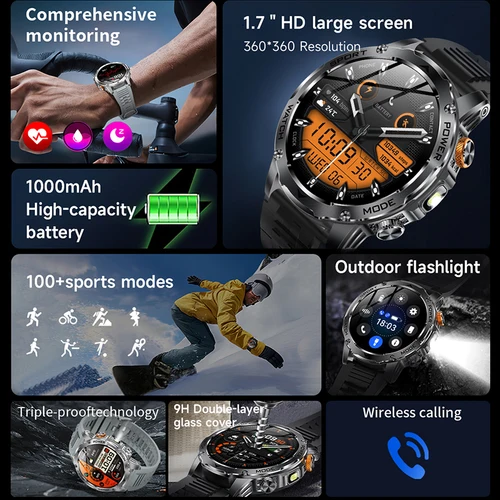 Imagen 2 del producto Reloj inteligente 2025 para hombre, pantalla HD AMOLED de 1,7 pulgadas, reloj con esfera personalizada, Monitor de ritmo cardíaco y oxígeno para la salud del sueño, 100 + reloj deportivo para Fitness