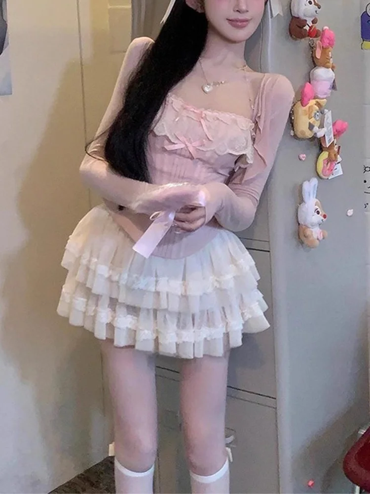 

XZY Модный женский комплект для ранней осени: топ на бретельках и пышная многоярусная юбка из полиэстера, повседневная одежда