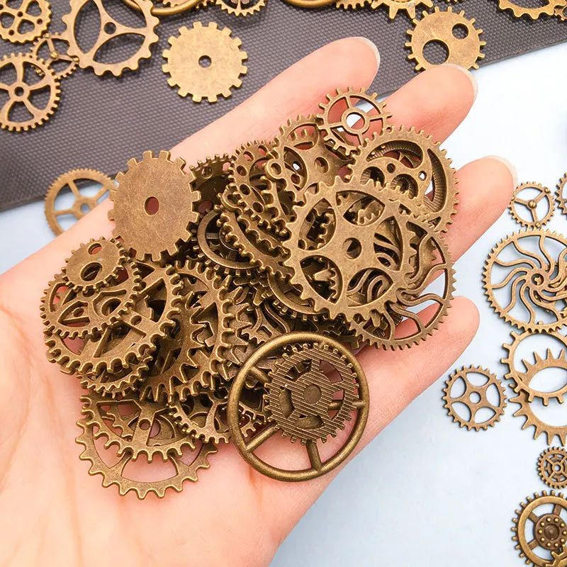 50g/bag Random Mix Color Mix Size Metal Mechanical Steampunk Cogs Gears Charms Pendant For DIY Jewelry Making Accessories