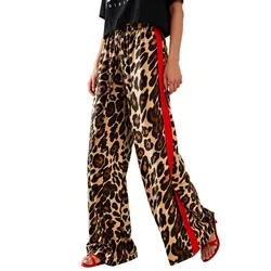 Fashionable Leopard Print Women's Pants Spring New Product 2025 Splicing Loose Wide Leg Flared Pants Casual Long Pants For Women