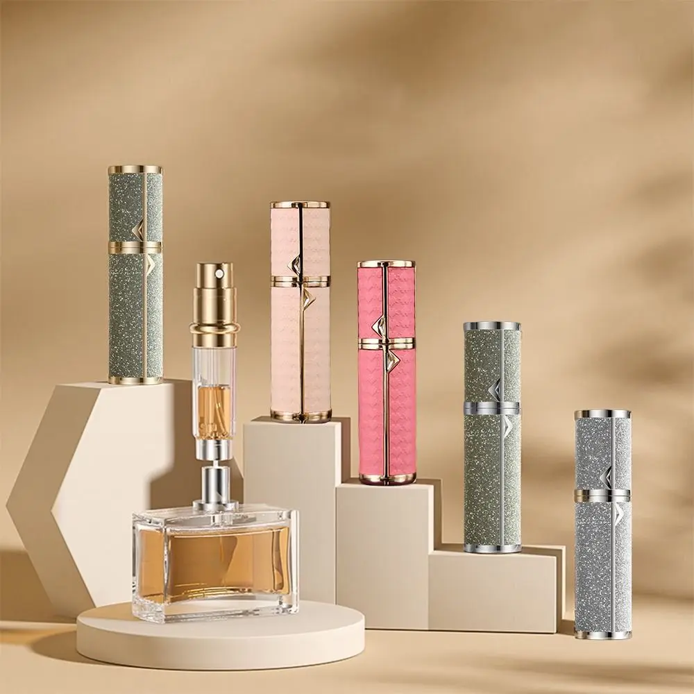 5ml Fashion PU Leather Perfume Bottle Lychee Pattern Refillable Spray Bottle Empty Bottom Filling Cosmetic Container Woman